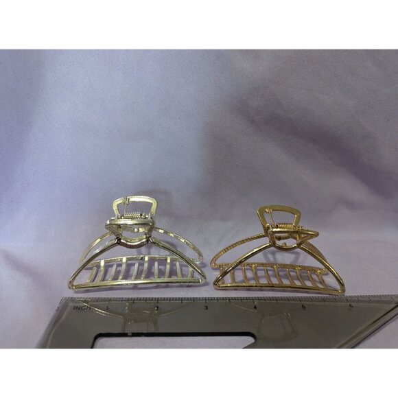 Set Of 2 Metallic Hair Claw Clips Silver & Gold Tone - Picture 2 of 3